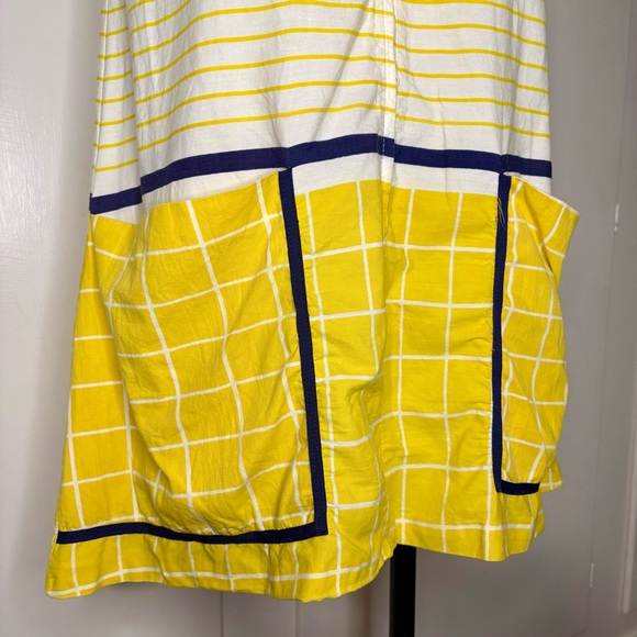 Vintage 60s Yellow Stripes Sleeveless Mini Mod Shift Dress Zip Front Size 9 - Picture 2 of 8